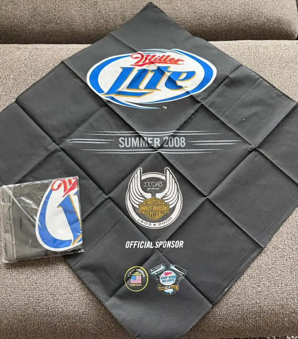 2008 Harley Davidson/Miller Light  Motorcycle Bandana Black Scarf 105 Years